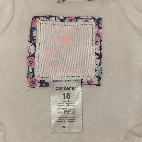 Carters 18 Months Toddler Floral Hooded Puffer Jacket - Picture 6 of 9